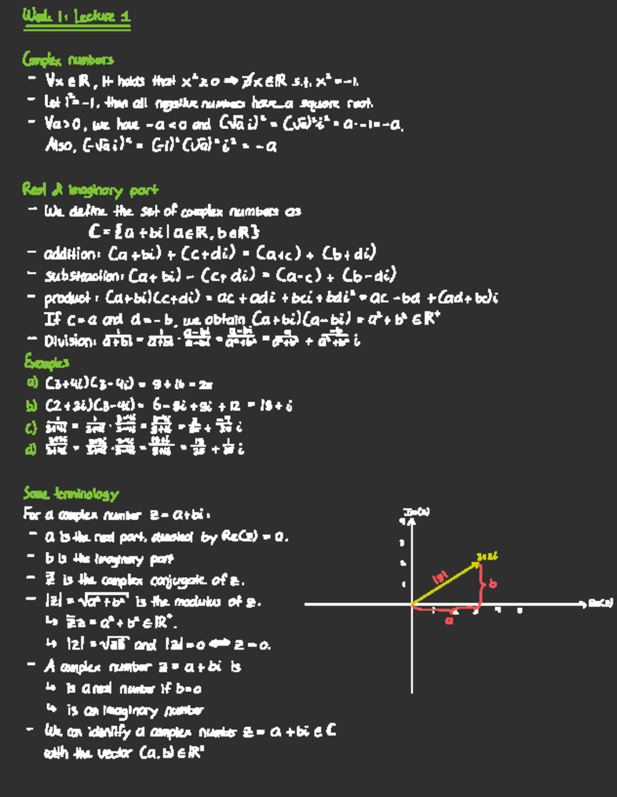 Matrix Algebra Lecture 1: Introduction to Complex Numbers - Studeersnel