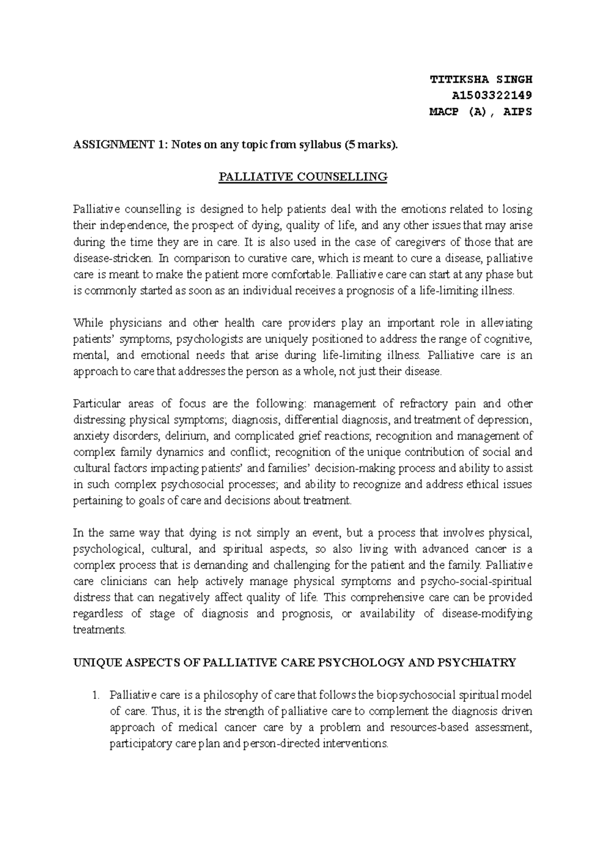 MACP (A) Palliative Counselling: Comprehensive Notes and Intervention ...