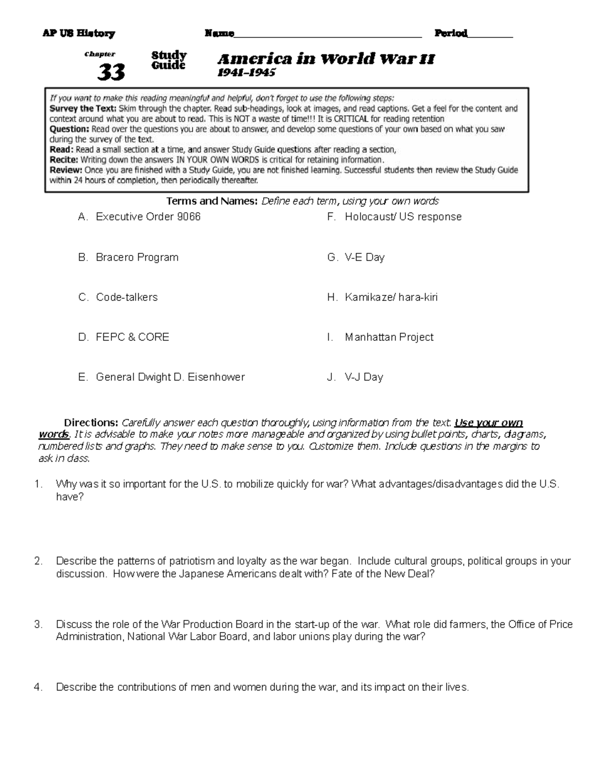 AP US Chapter 33 Study Guide: America in WWII Key Terms & Concepts ...