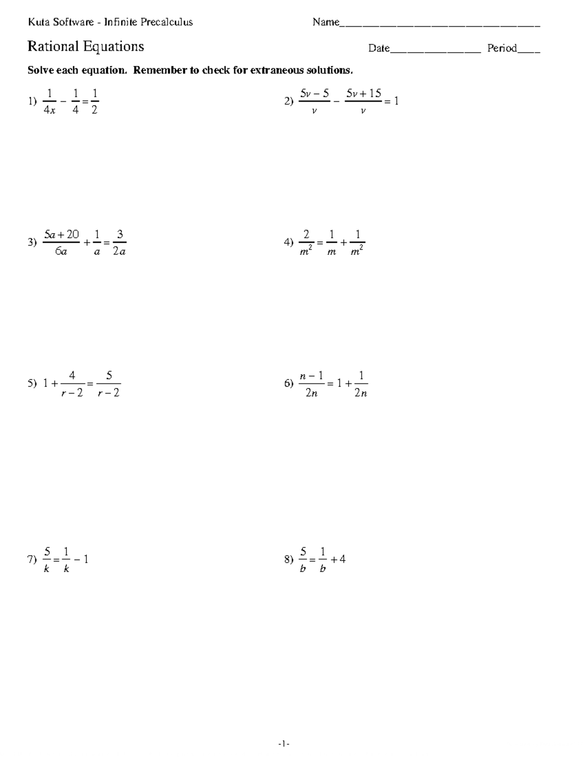Rational Equations Practice Worksheet - Kuta Software Precalculus - Studocu