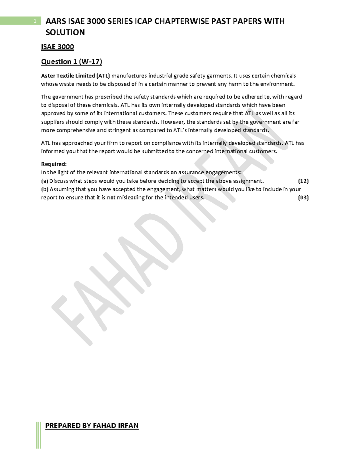 AARS ISAE 3000 Series ICAP Chapterwise Past Papers with Solutions by ...