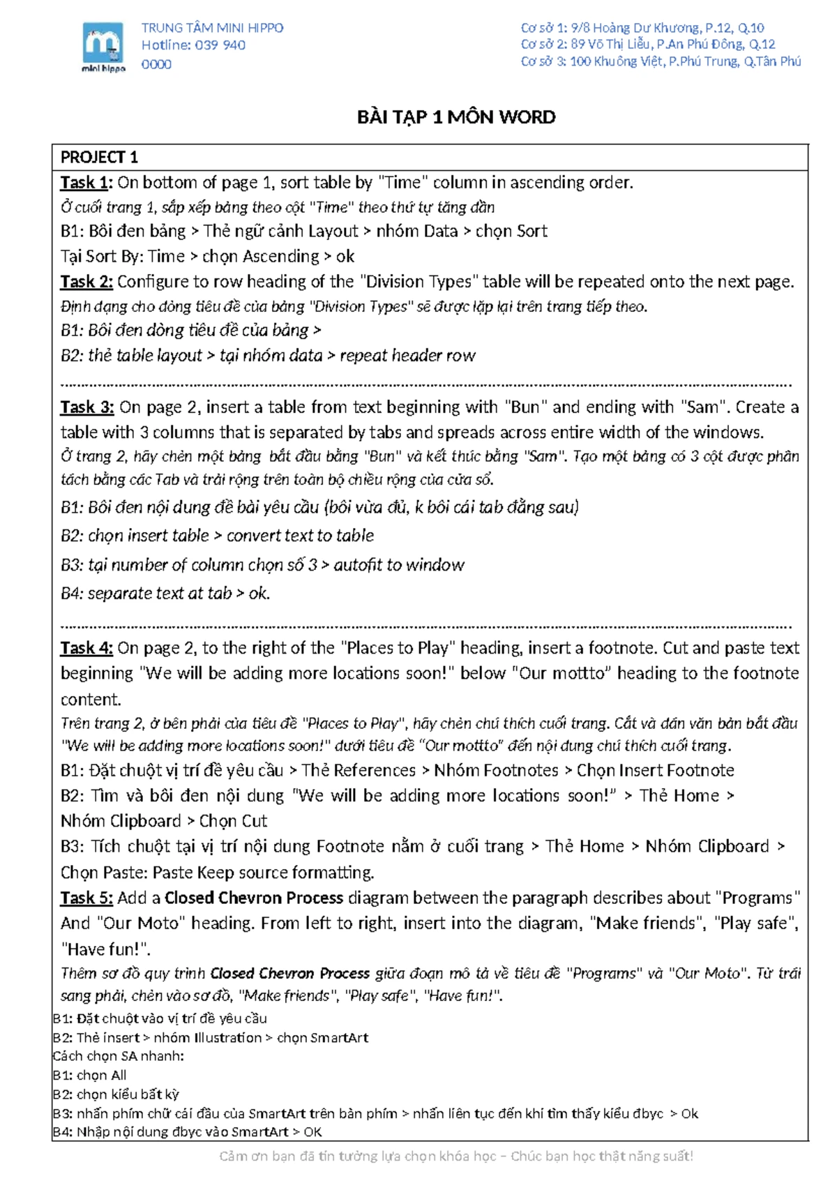 Bài 6: Hướng Dẫn Sử Dụng Bảng trong MOS WORD 2016 - Studocu