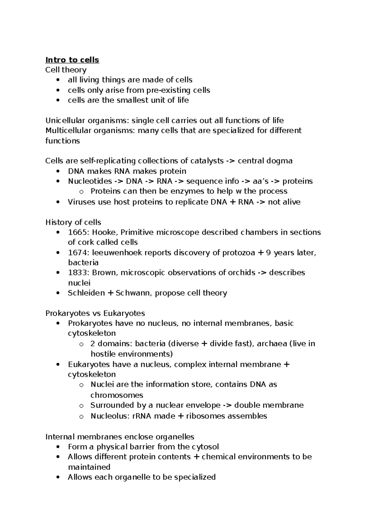 Lecture Notes on Cell Theory and Function (BIO101) - Studocu