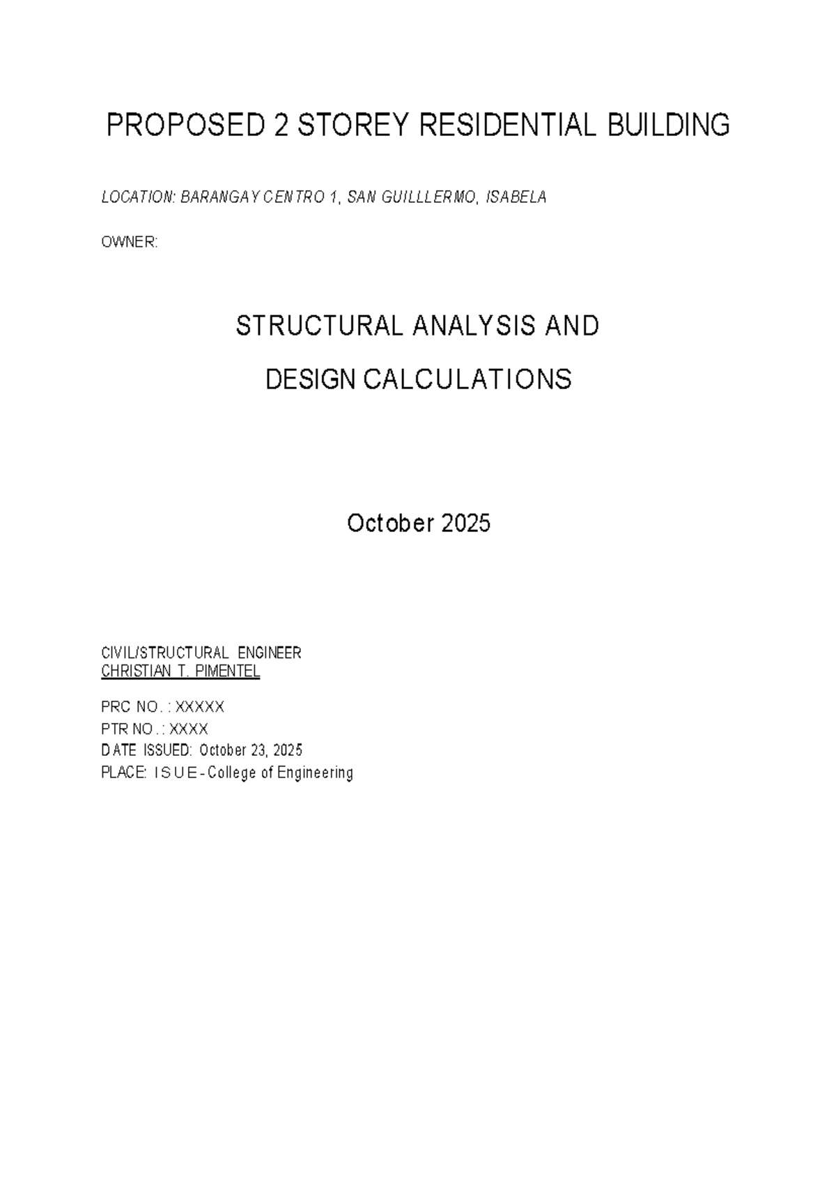 Design Criteria for Proposed 2-Storey Residential Building - Studocu
