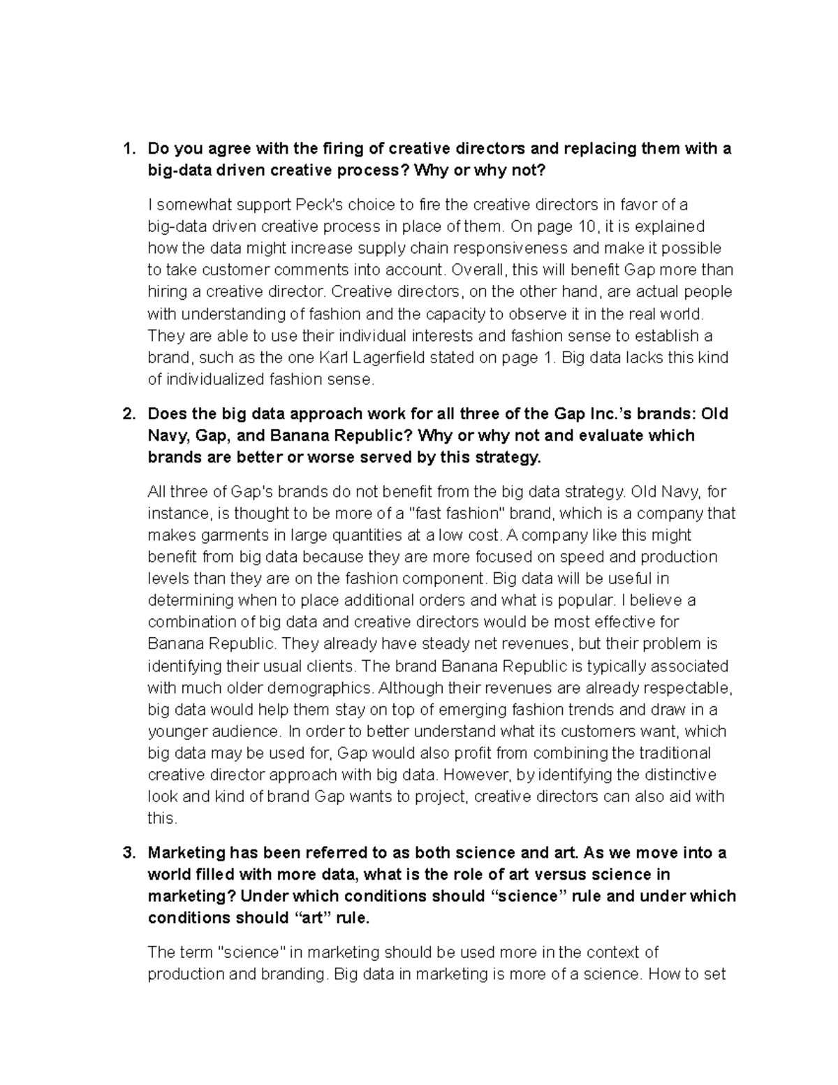 Gap Case Assignment - Do you agree with the firing of creative ...