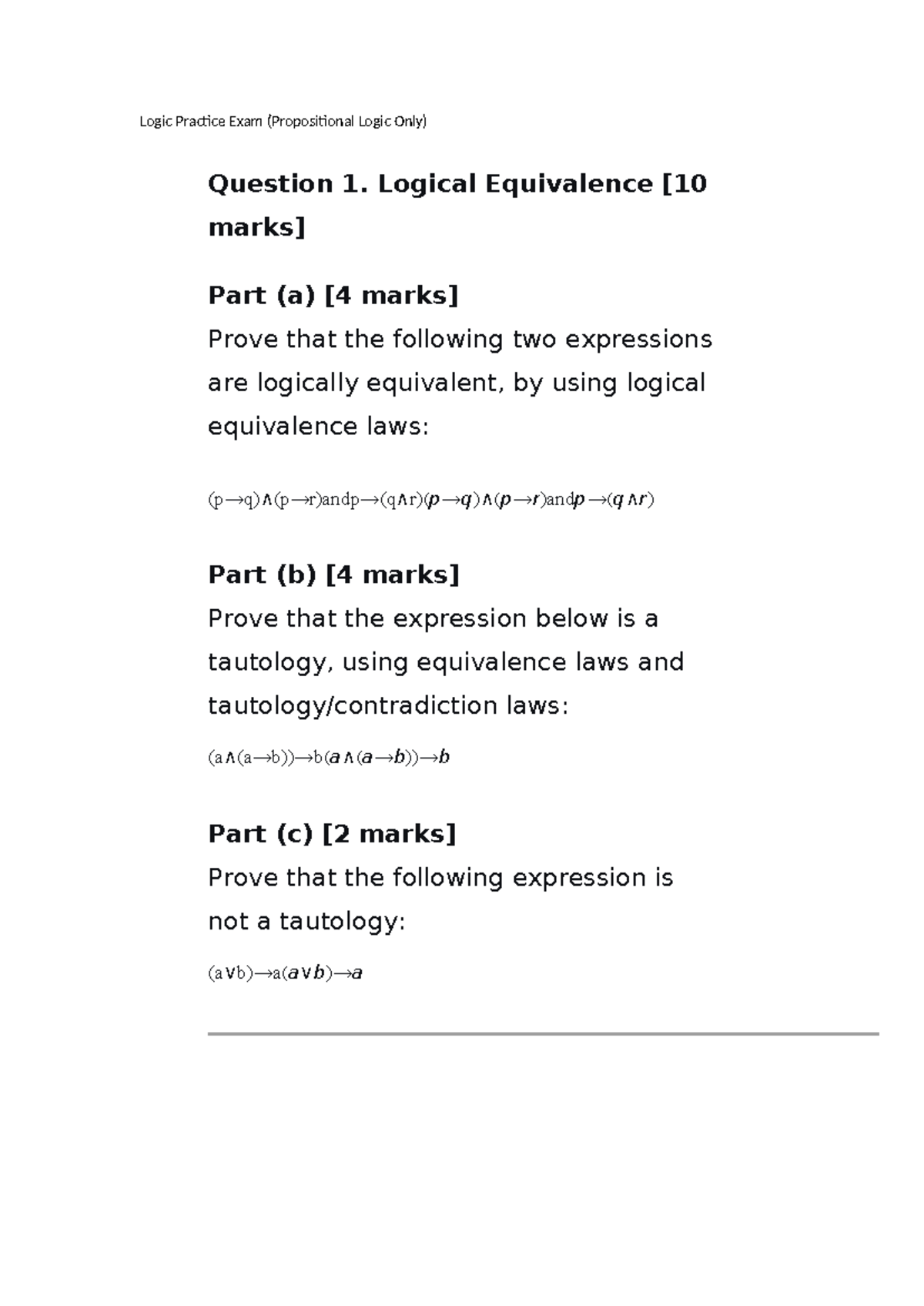 Logic Practice Exam: Propositional Logic & Deductive Reasoning - Studocu