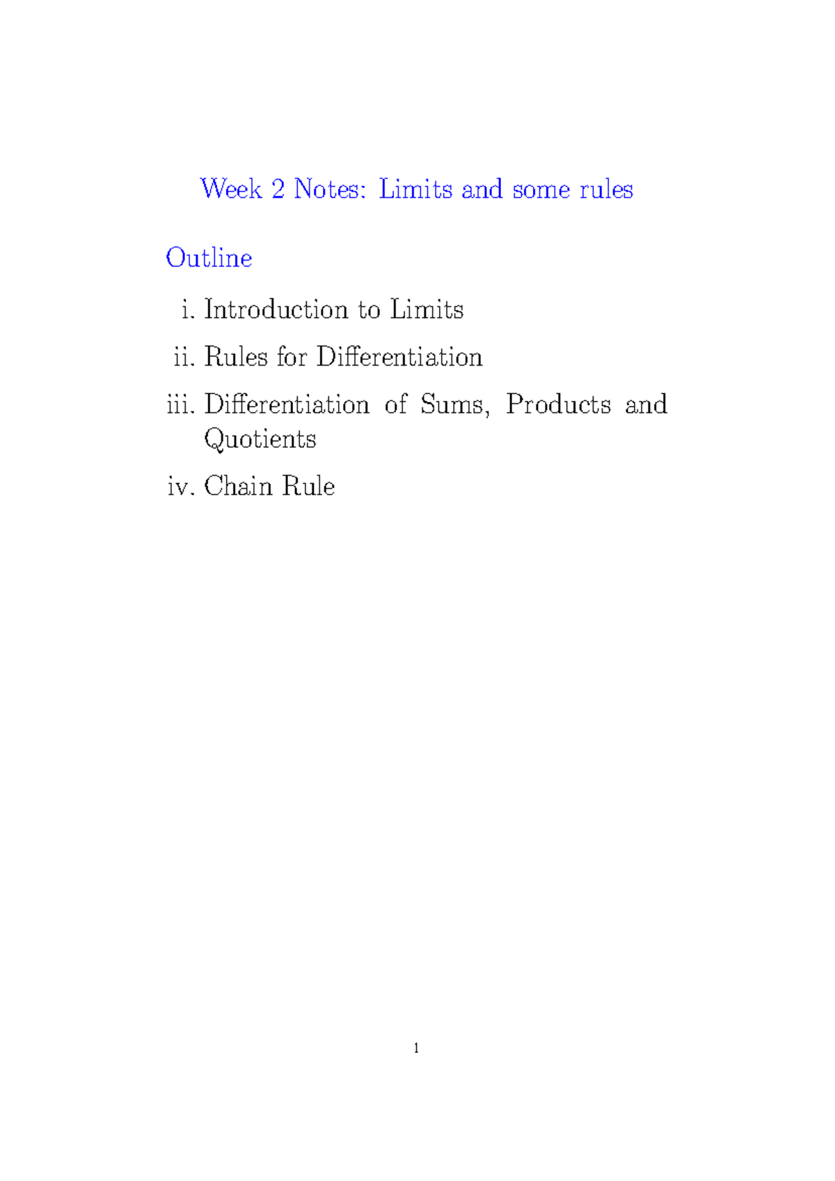 W2 - Lecture Notes on Limits and Differentiation Rules - Studocu