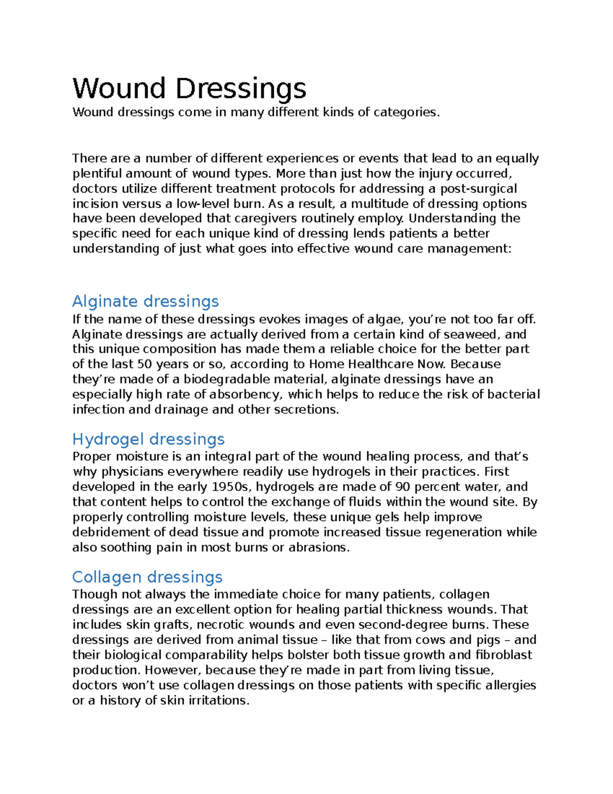Understanding Wound Dressings: Types & Applications in Care - Studocu