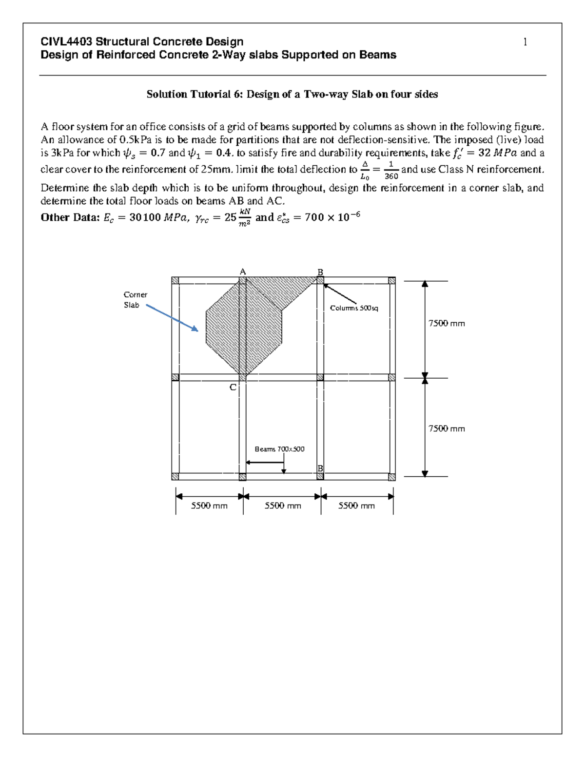 CIVL4403 Structural Concrete Design: Tutorial 6 - Two-Way Slab Design ...