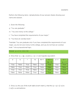 01 Task Performance 1 - Discrete Structures Logic Analysis - Studocu