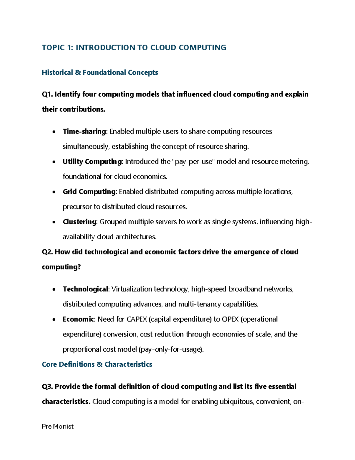 Fcc 102 - Fundamentals of Cloud Computing: Key Concepts and Models ...