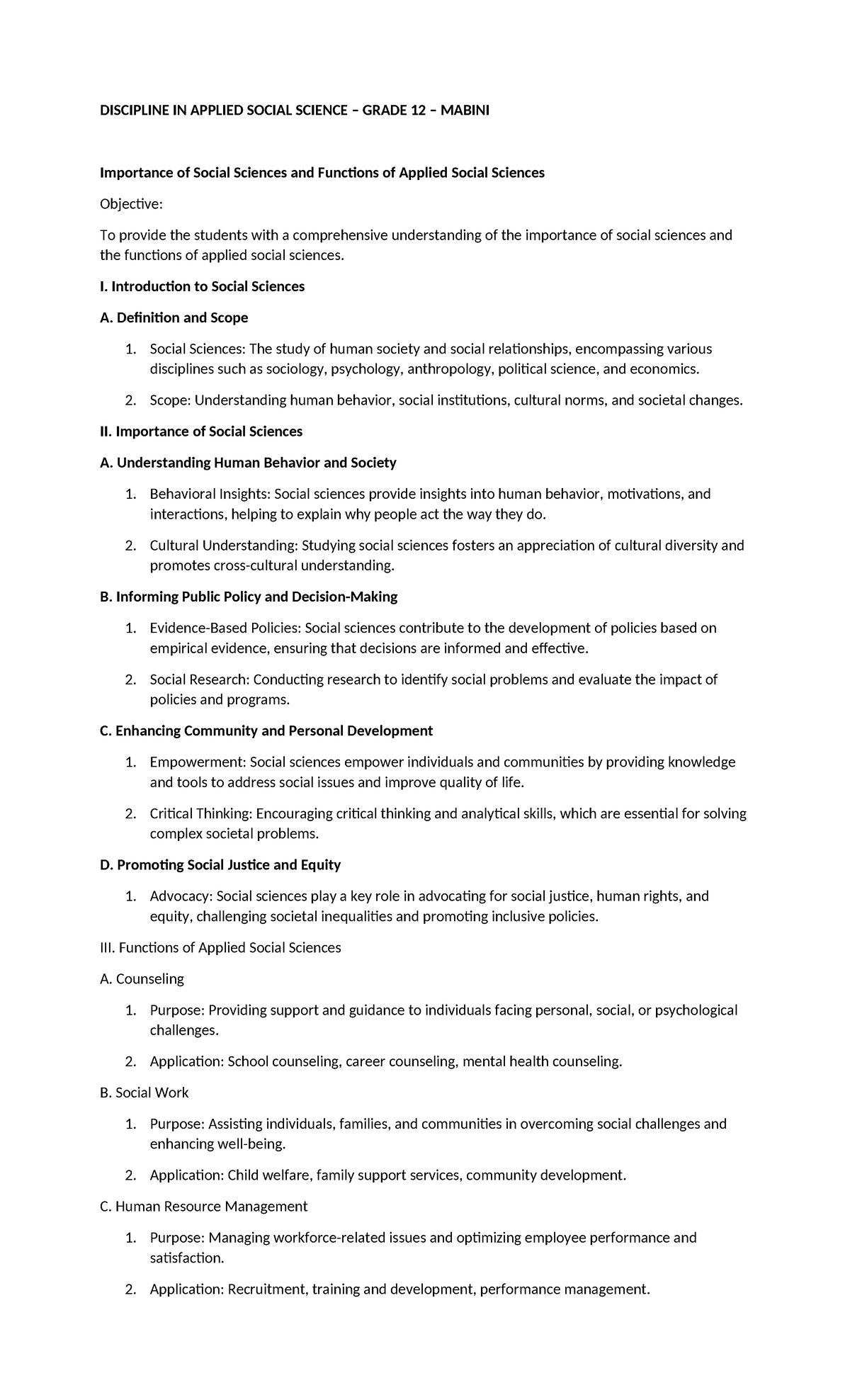 Module IN: Importance & Functions of Applied Social Sciences - Study ...