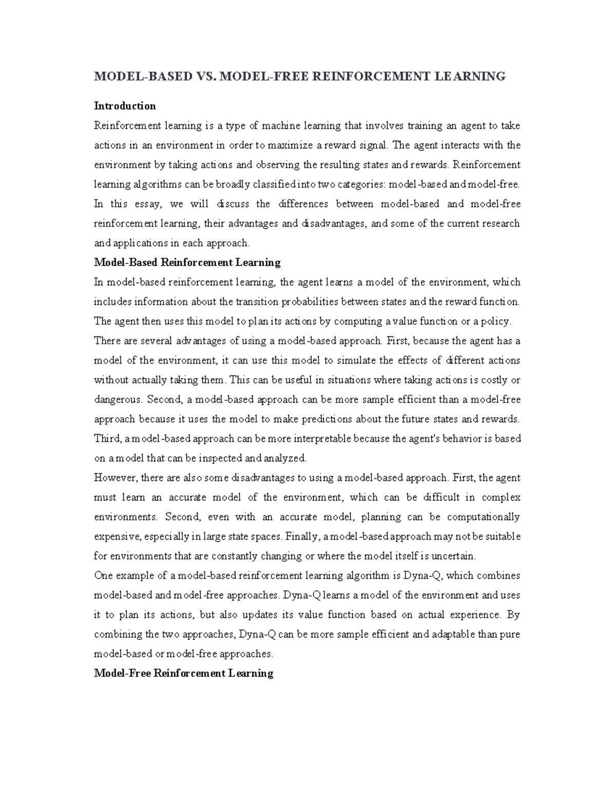 Model-Based vs. Model-Free Reinforcement Learning: A Comprehensive ...