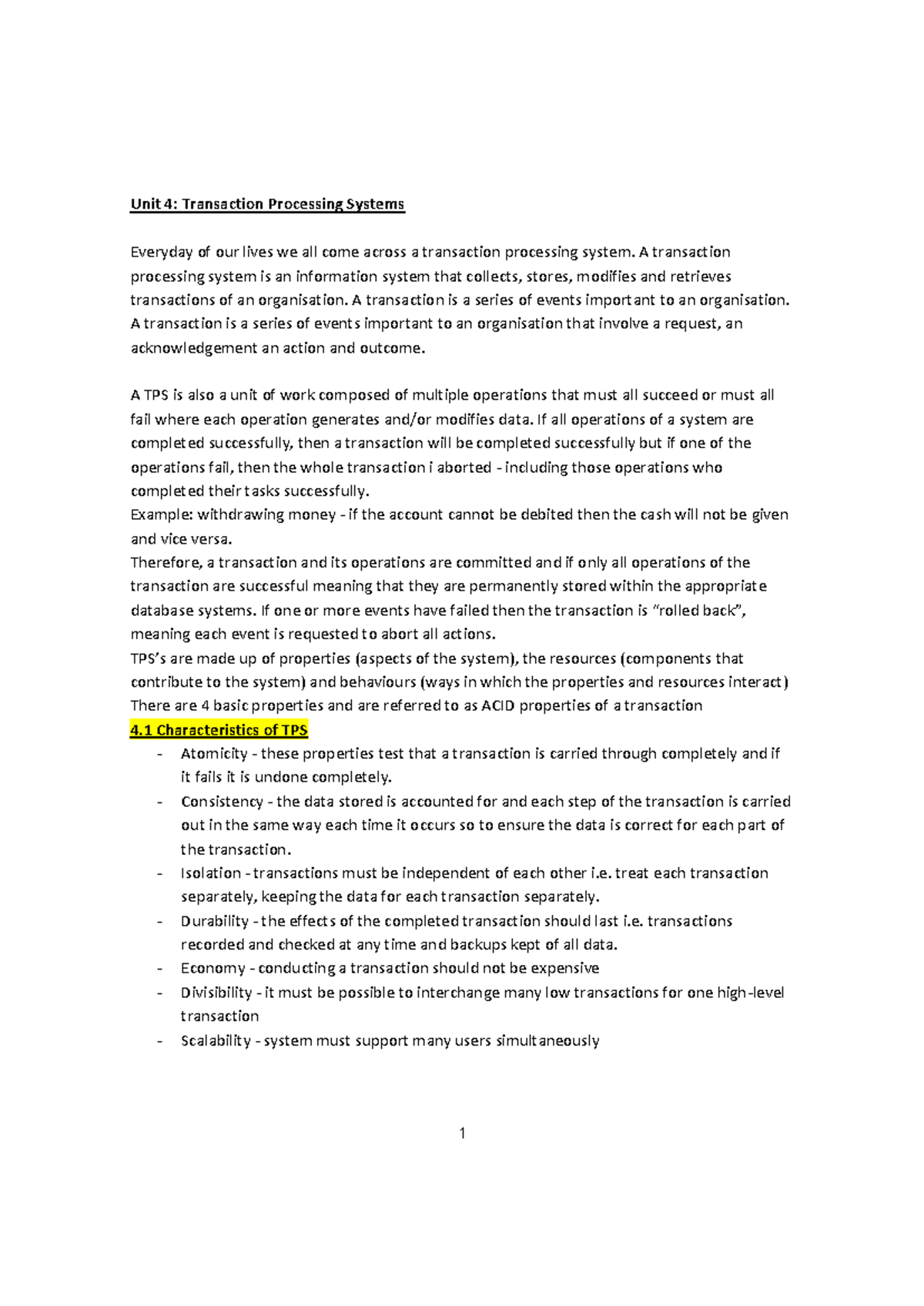 IPT - Unit 4: Understanding Transaction Processing Systems - Studocu