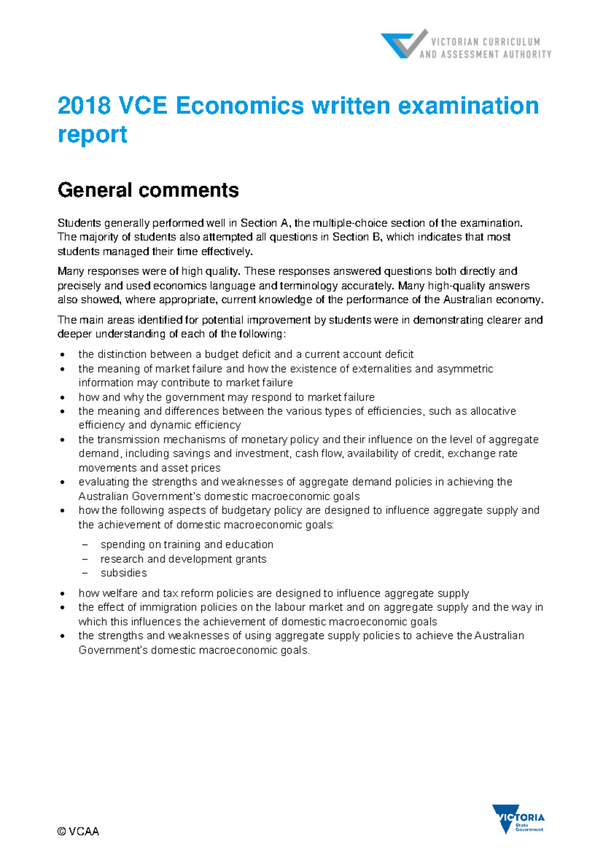 2018 VCE Economics Exam Report: Performance Insights and Improvement ...