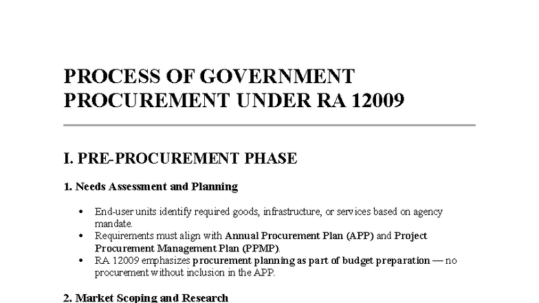 RA 12009: Comprehensive Guide to Government Procurement Process - Studocu