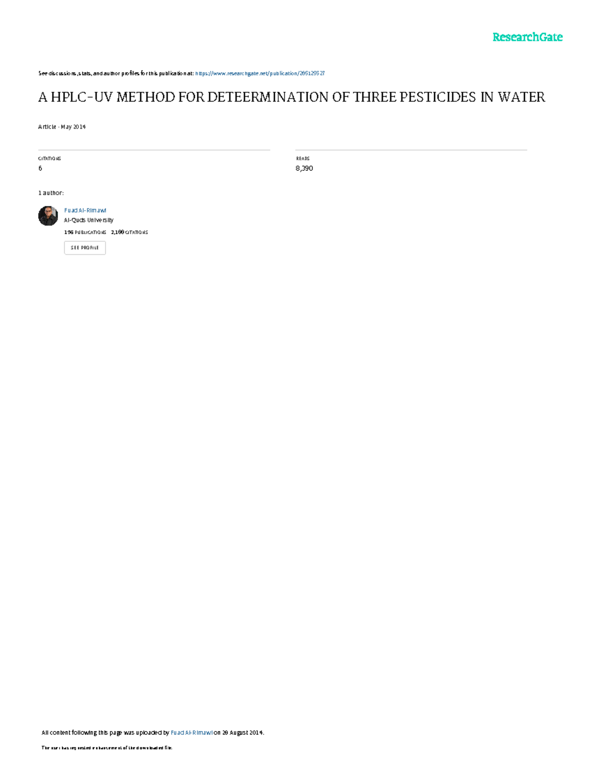 A METHOD FOR DETERMINATION OF THREE PESTICIDES IN WATER (IJAC 2014 ...