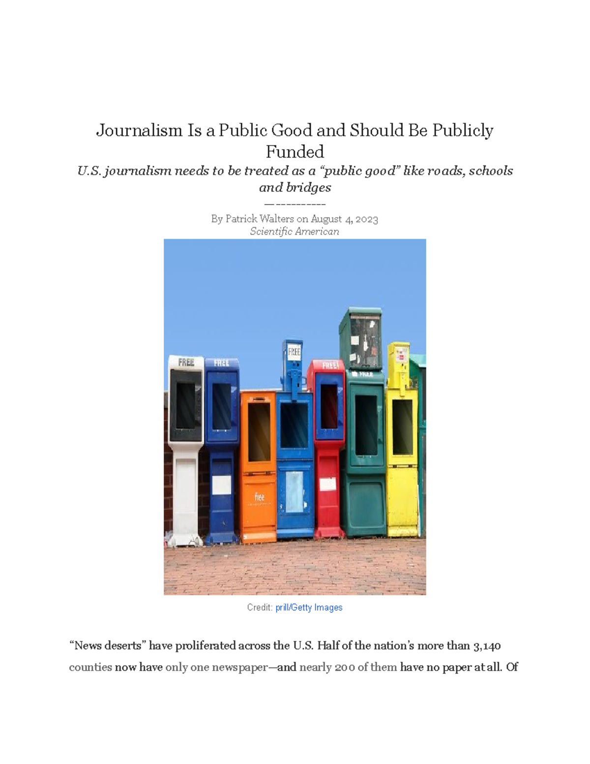 Walters Journalism Is a Public Good and Should Be Publicly Funded ...