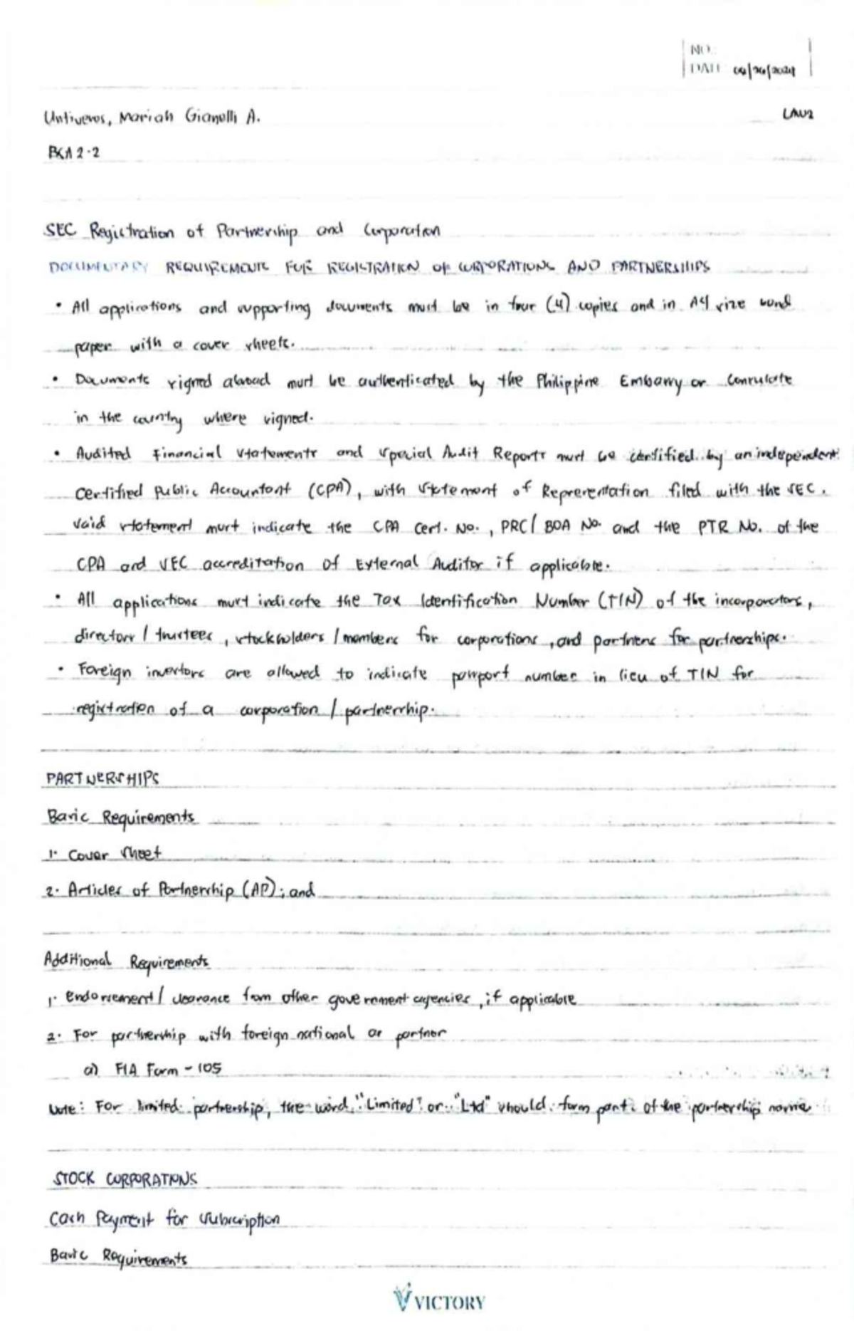 SEC Registration of Partnership and Corporation Requirements (LAW2 ...