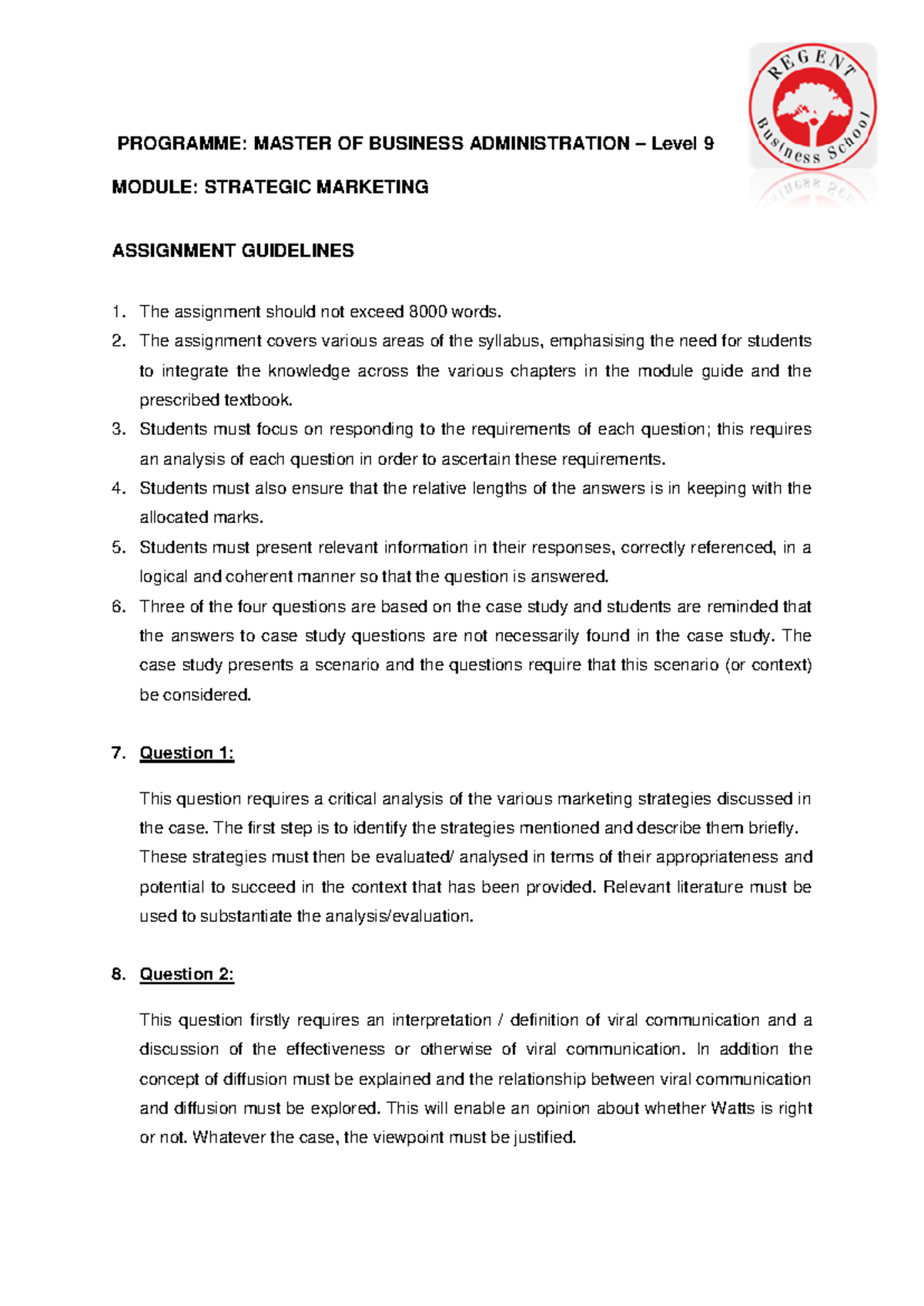 MBA9 Strategic Marketing Assignment Guidelines and Requirements - Studocu