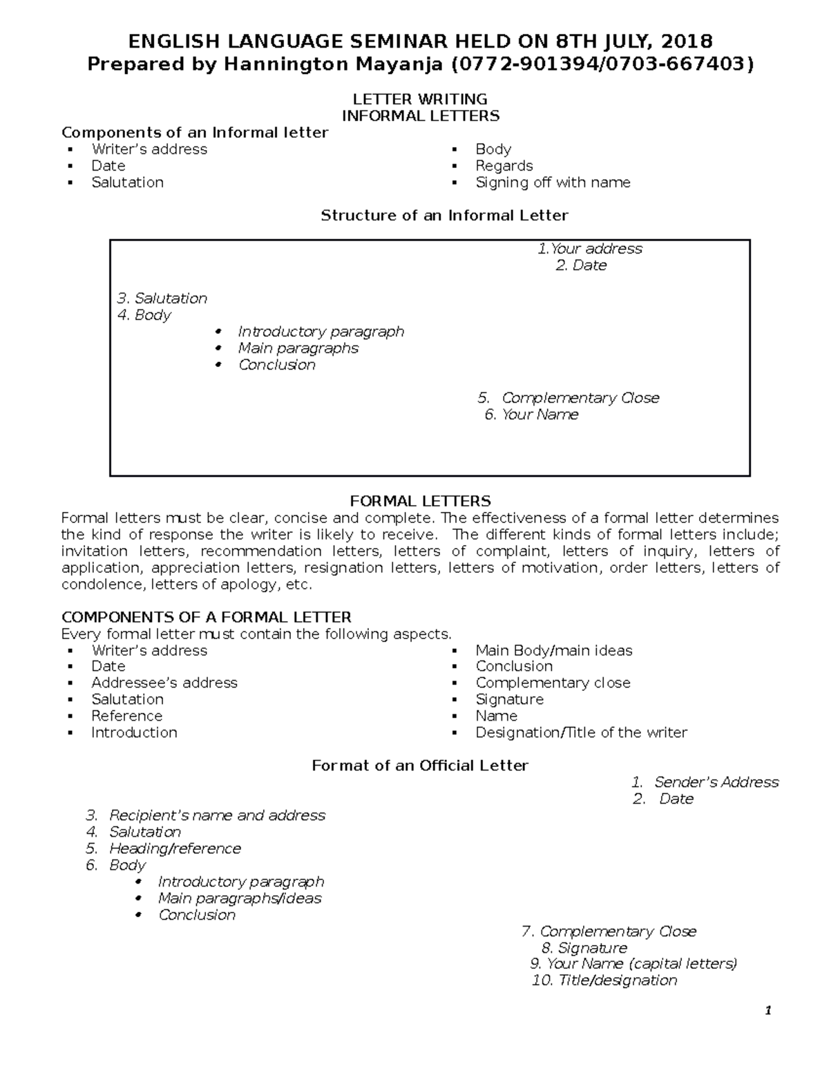 English Seminar Letter Writing and Report Format Notes 2018 (032528 ...