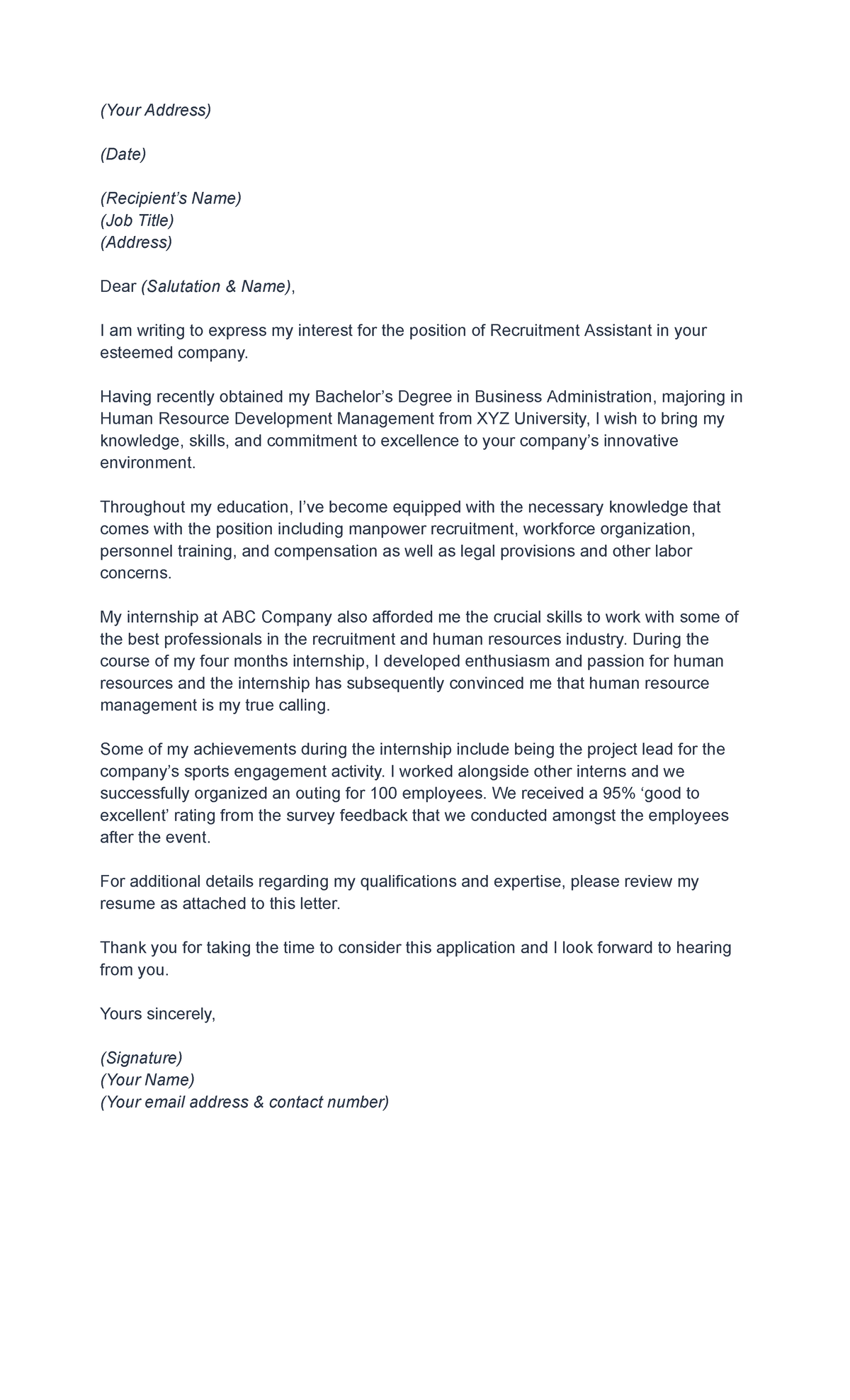 Sample Cover Letter - (Your Address) (Date) (Recipient’s Name) (Job ...