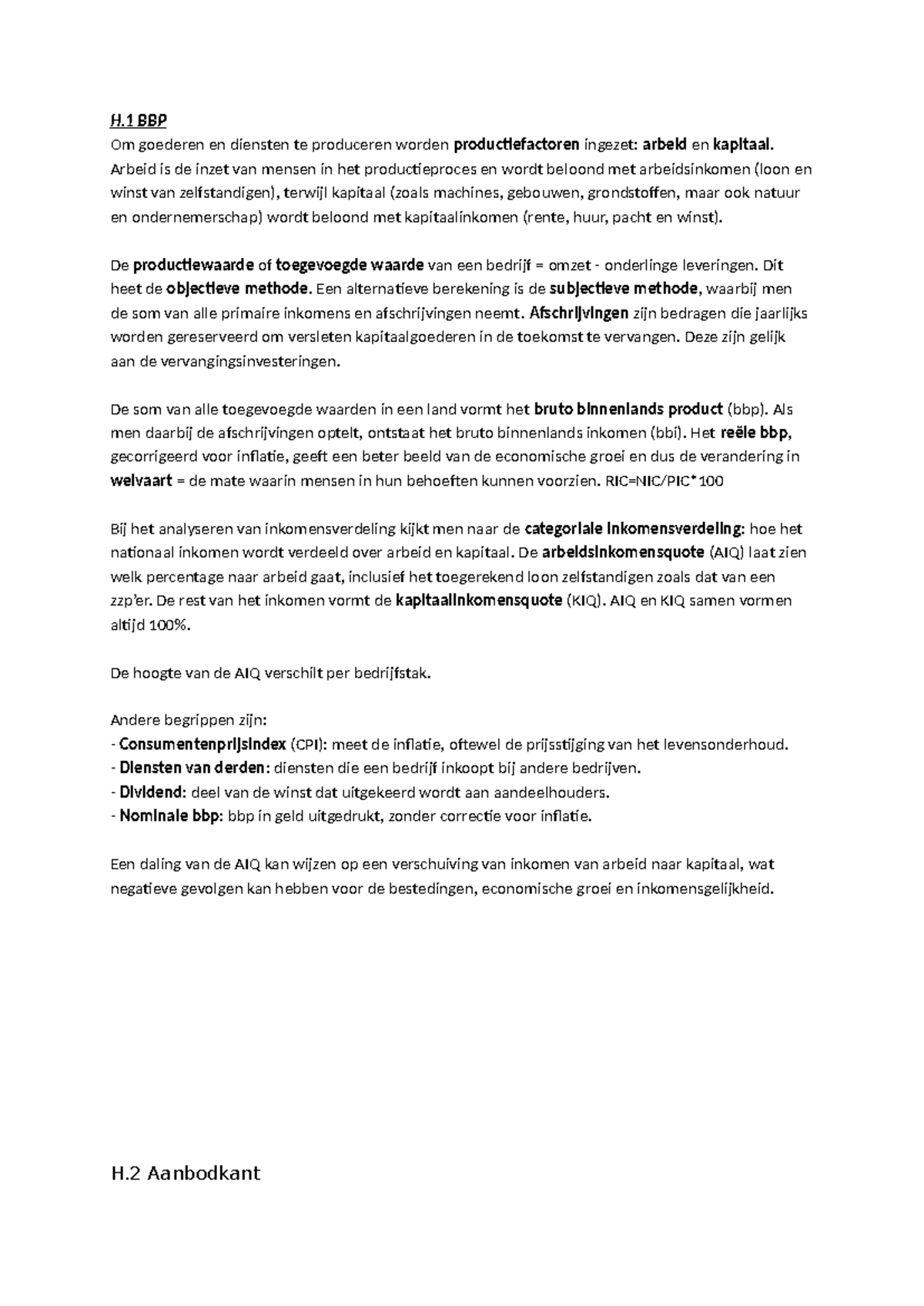 H.1-H.2 Economie en Welvaart: Productiefactoren en Groei Analyse ...