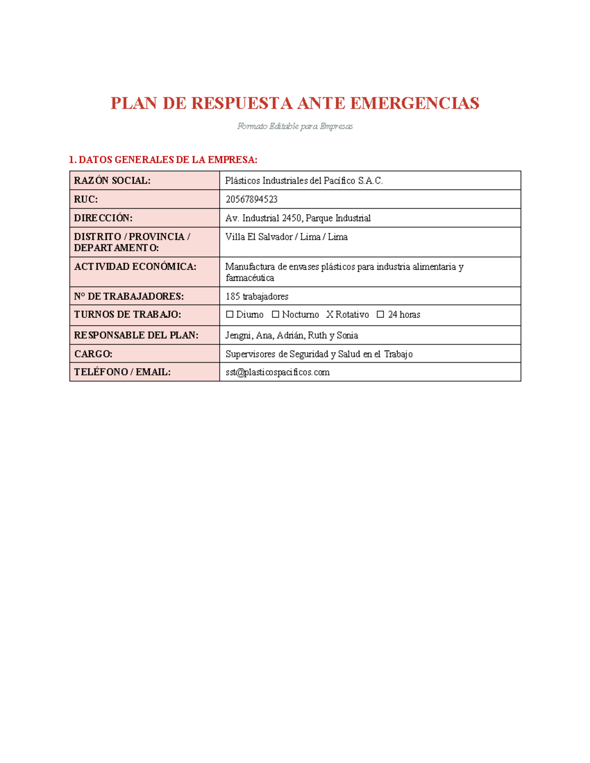 PLAN DE RESPUESTA ANTE EMERGENCIAS - SEMINARIO 2026 - Studocu