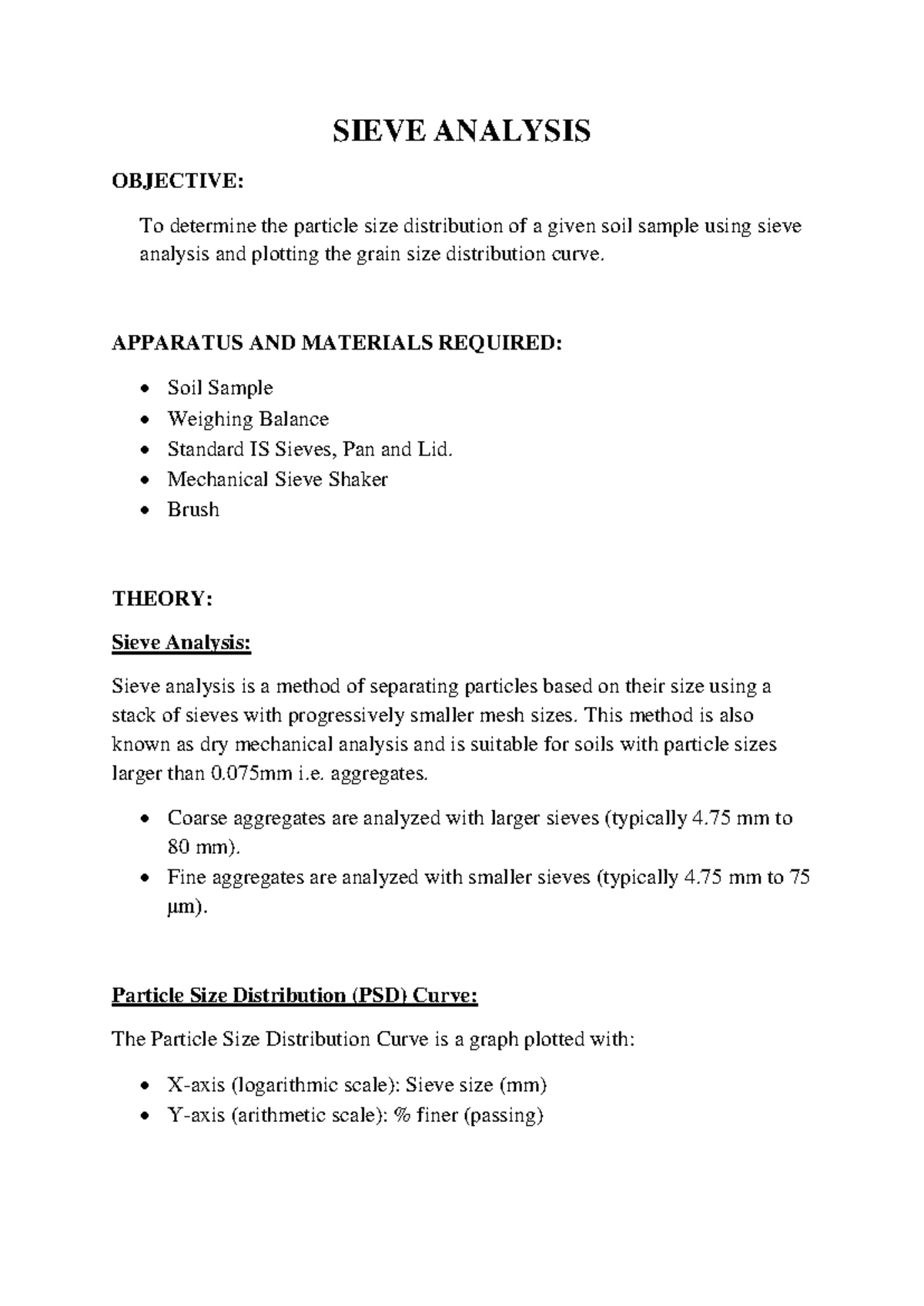 SIEVE ANALYSIS (ENG 101): Particle Size Distribution of Soil Samples ...
