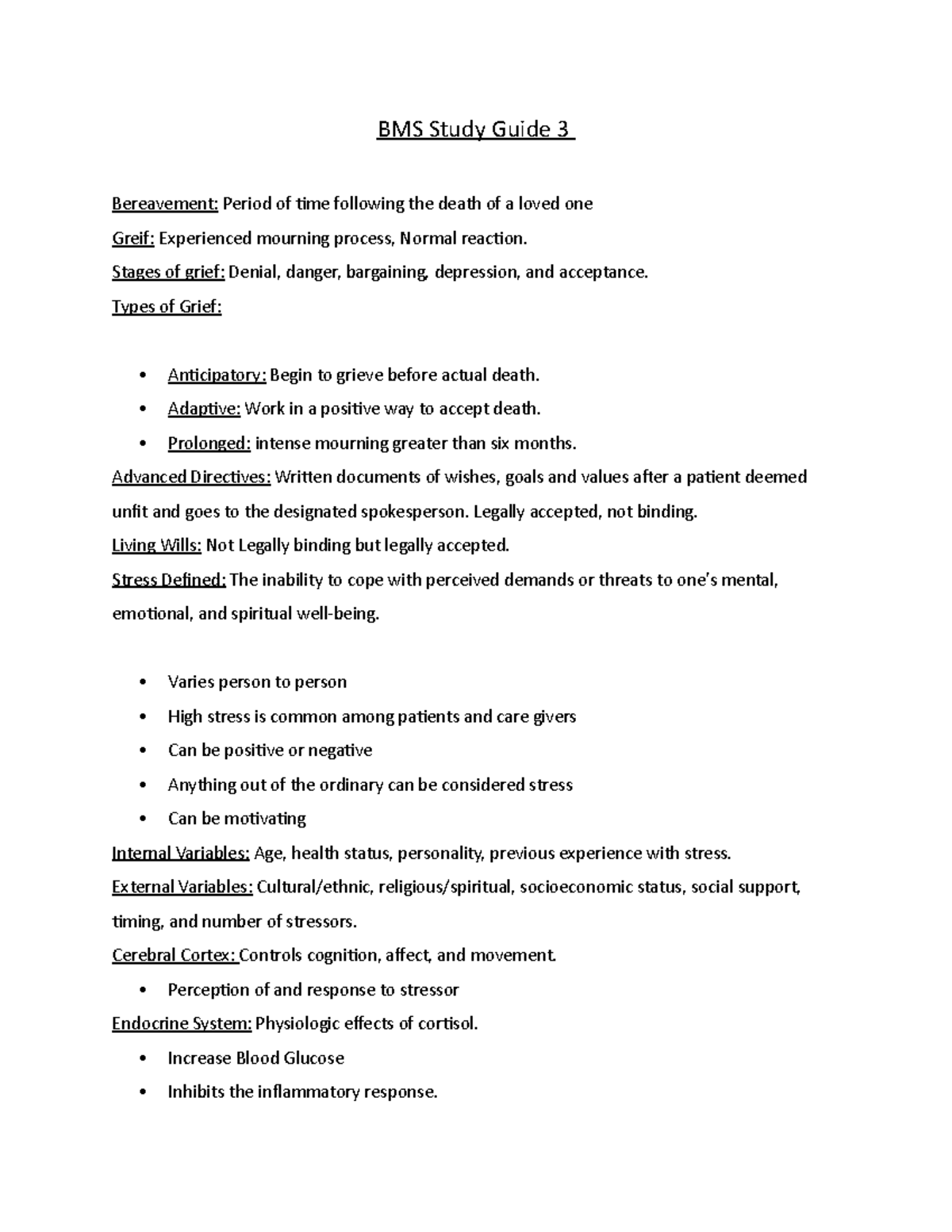 BMS study guide 3 - Beginning Medical Surgical Nursing 1. Southern ...