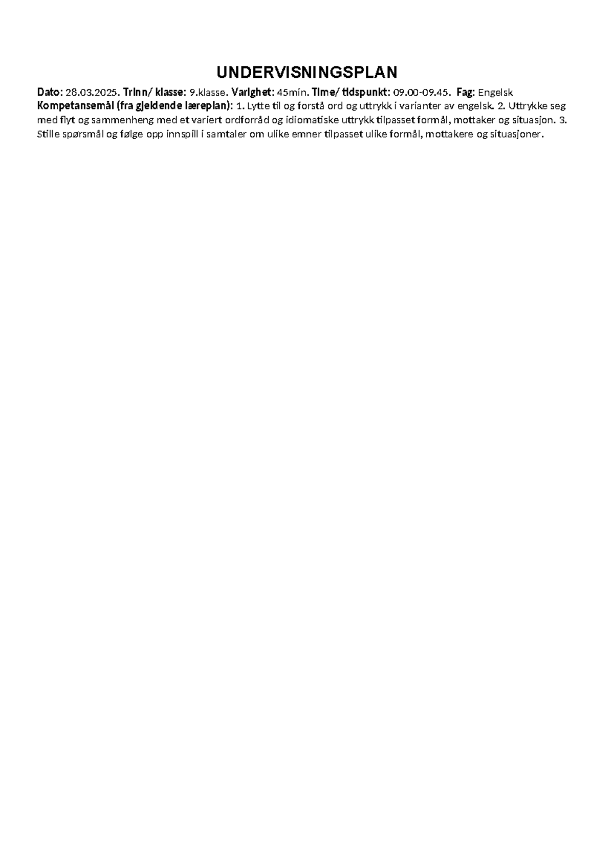 Undervisningsplan for Engelsk: Identitet og Mangfold (PROF3025) - Studocu