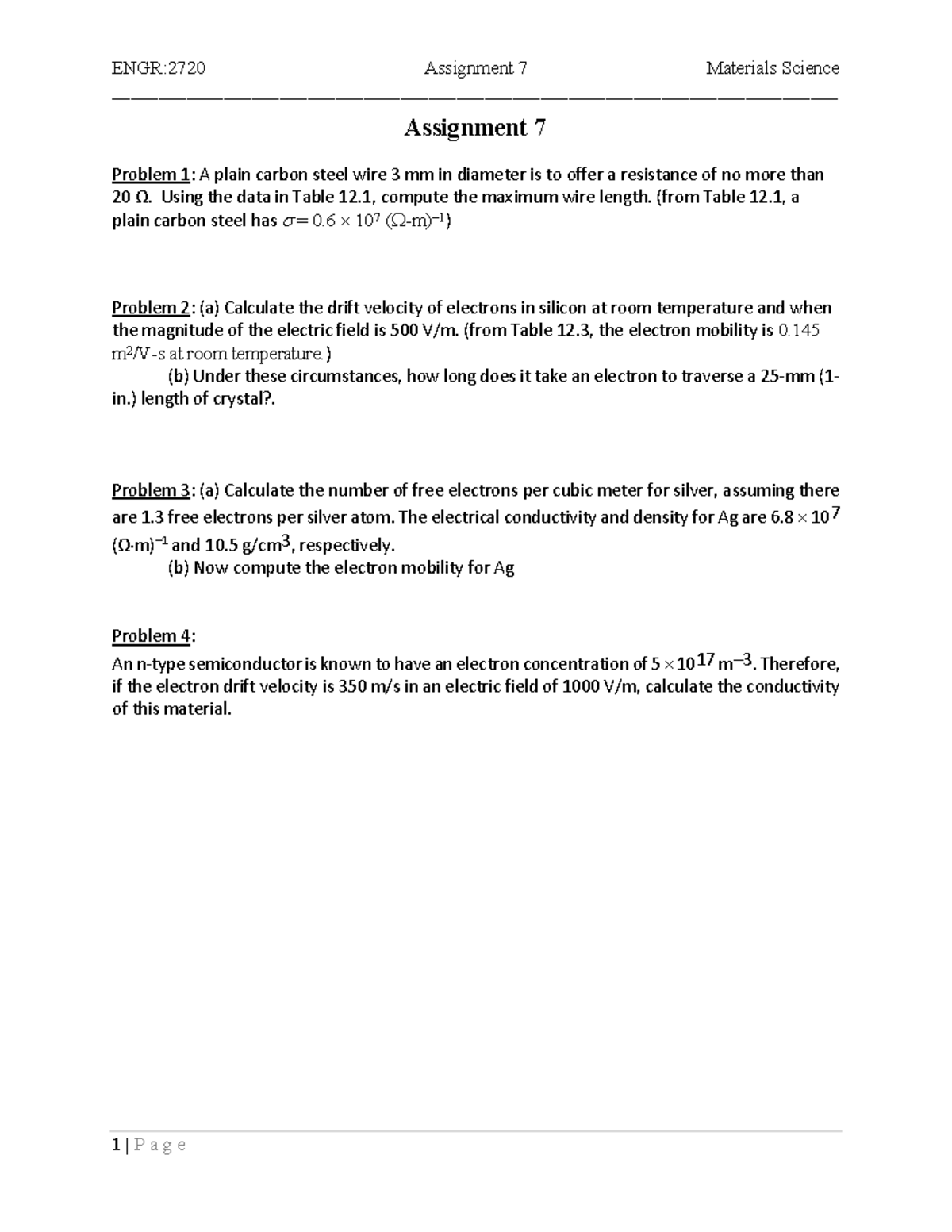 ENGR:2720 Assignment 7 - Materials Science Problems and Solutions - Studocu