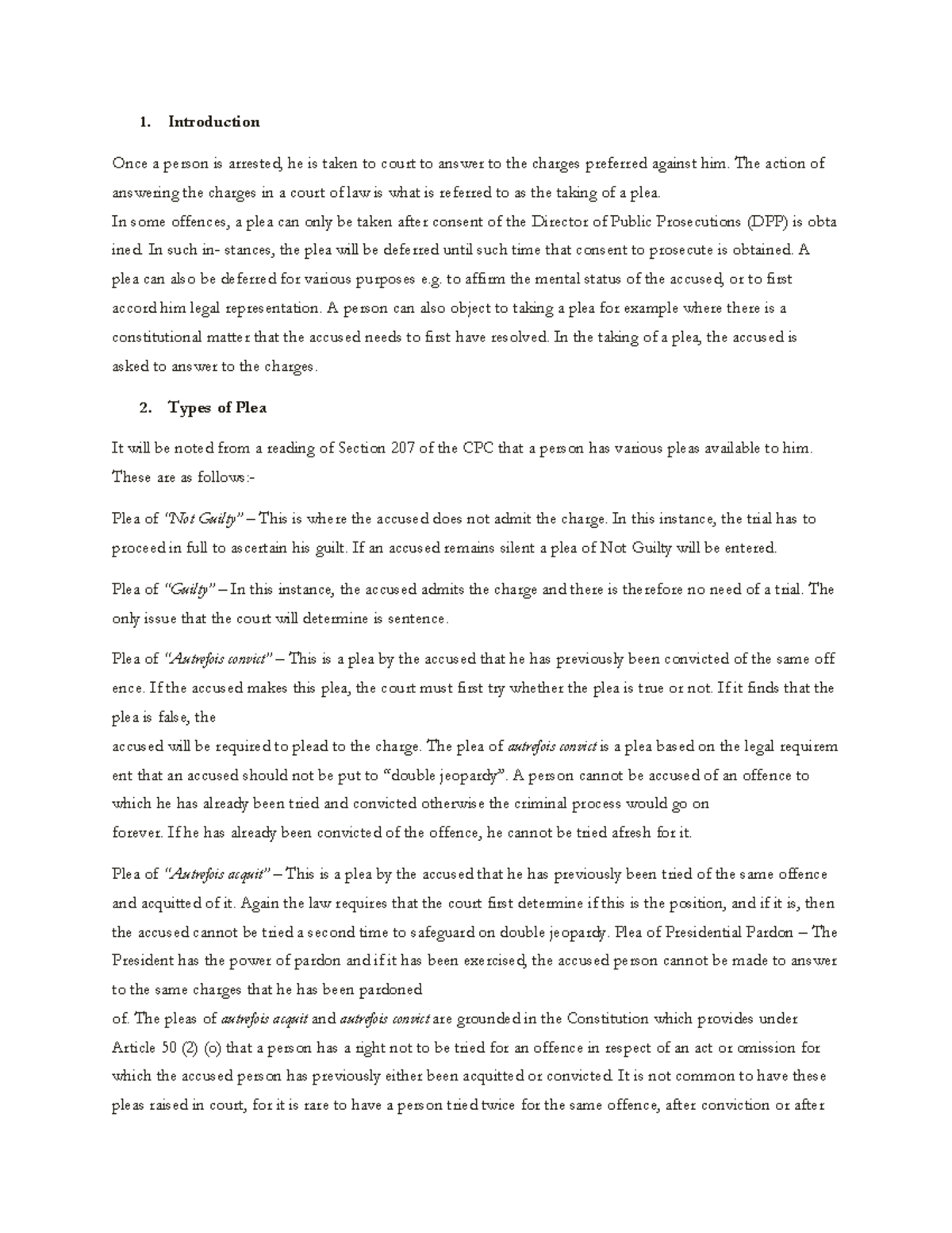 Plea Procedures and Types: Exploring the Legal Framework in CPC - Studocu