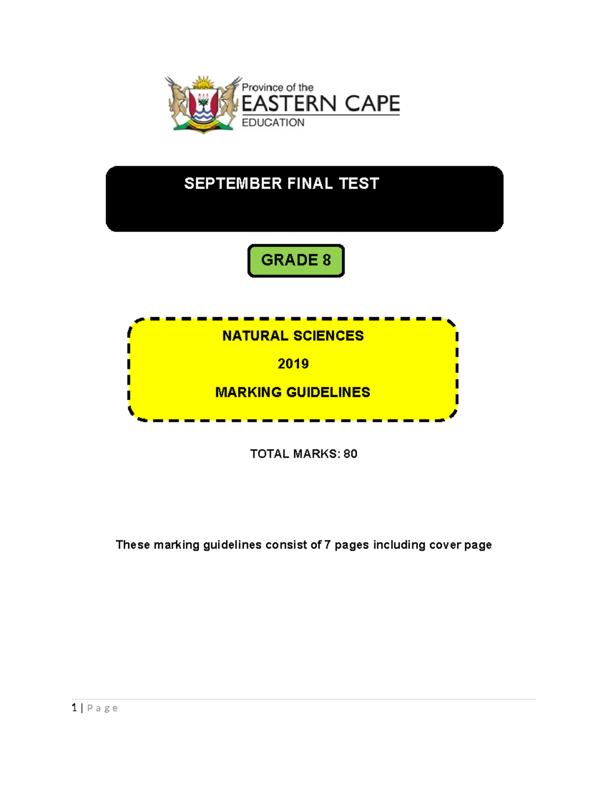 Grade 8 Natural Sciences Term 3 Final Test Marking Guidelines 2019 ...
