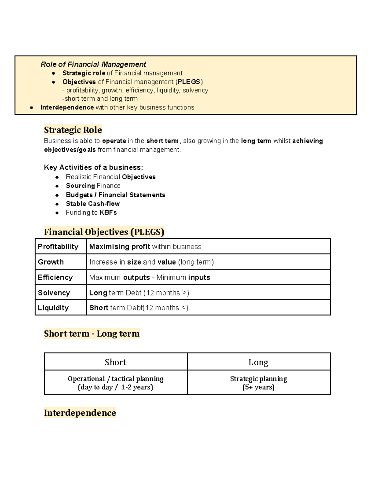 HSC BUSINESS finance - Role of Financial Management ####### Strategic ...