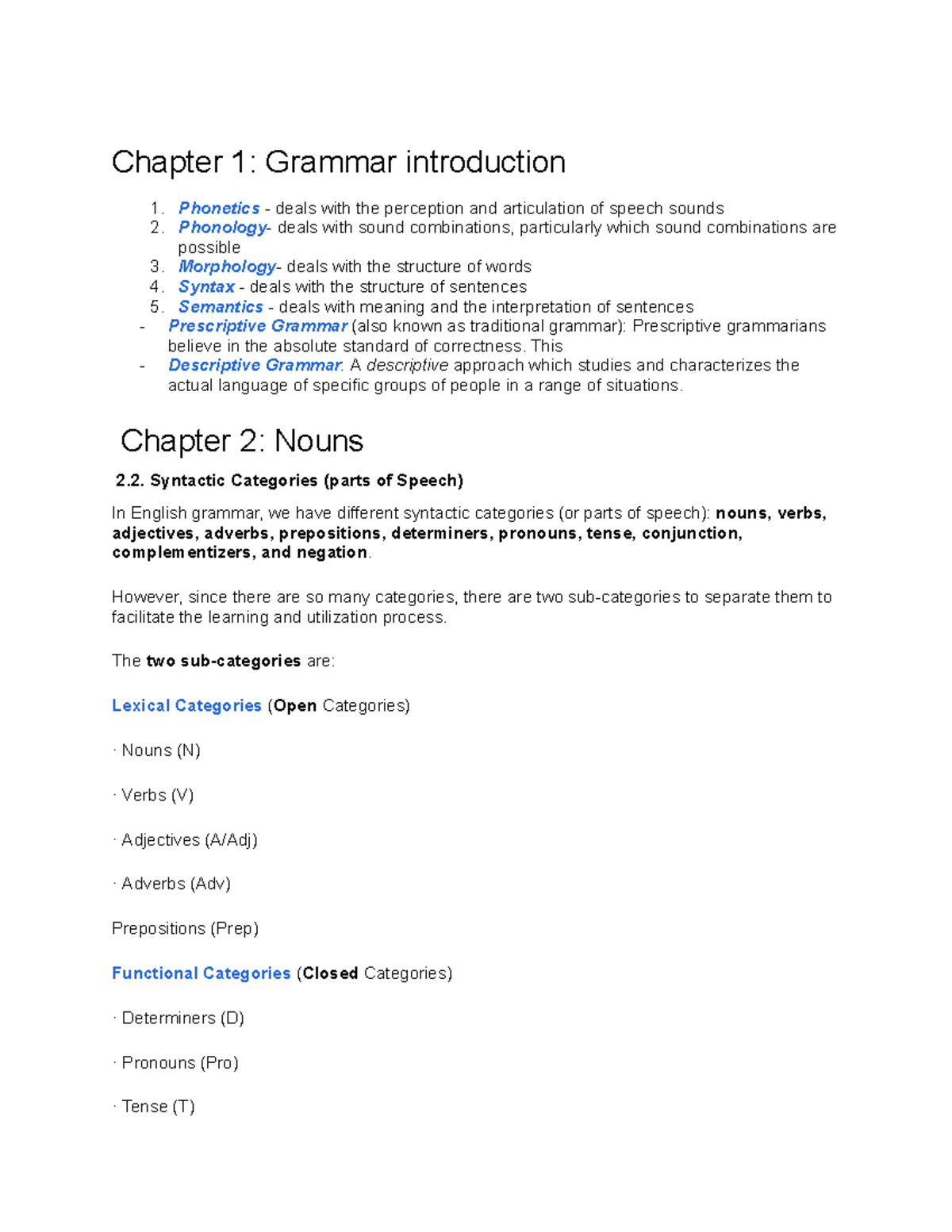 LINB18: Comprehensive Notes on Grammar, Syntax, and Phonetics - Studocu