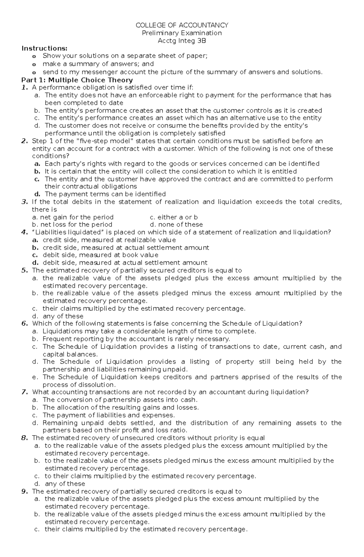 Acctg Integ 3b Prelim exam - COLLEGE OF ACCOUNTANCY Preliminary ...