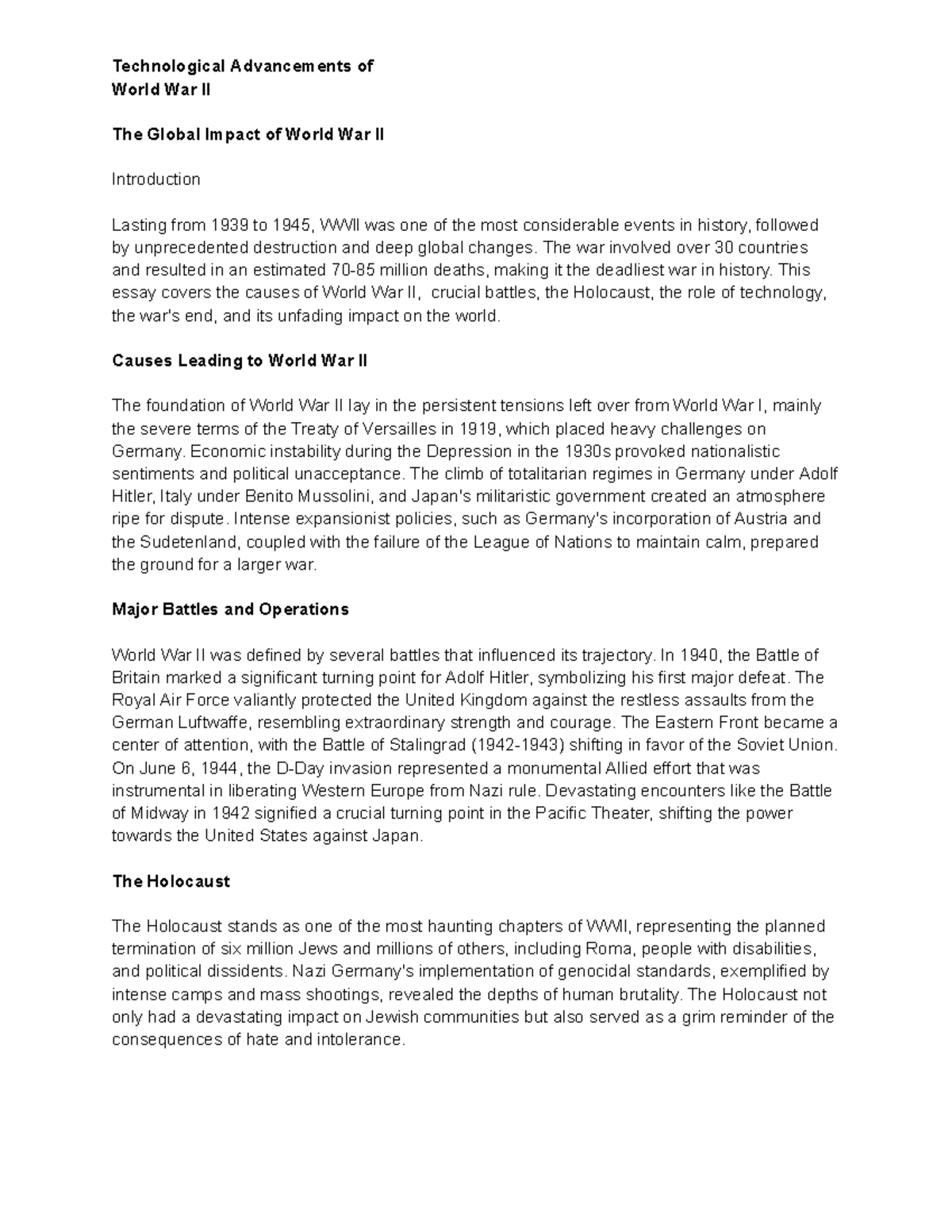 The Global Impact of World War II - Technological Advancements of World ...