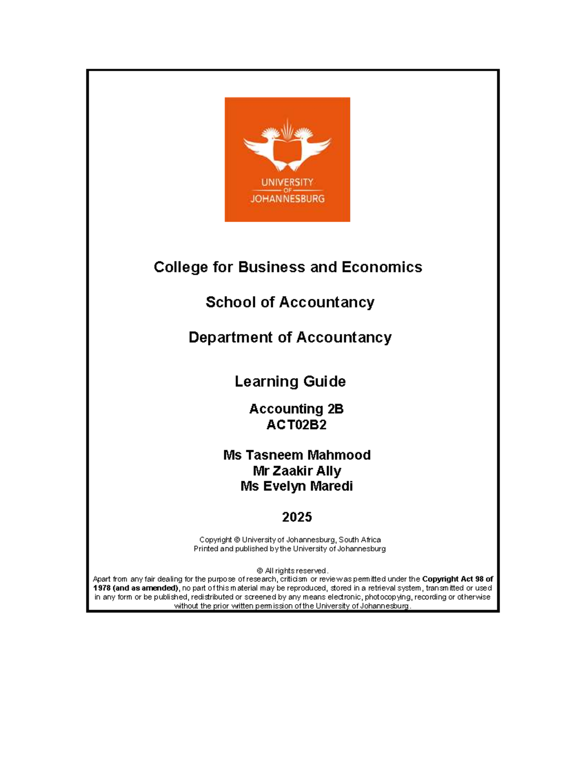 Accounting 2B Learning Guide (ACT02B2) - 2025 Edition - Studocu