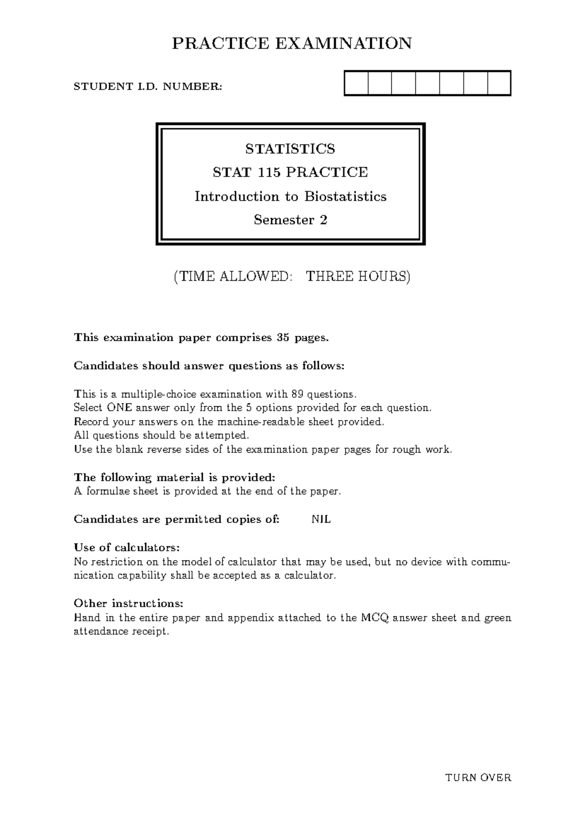 STAT 115 Practice Exam 2025: Introduction to Biostatistics - Studocu