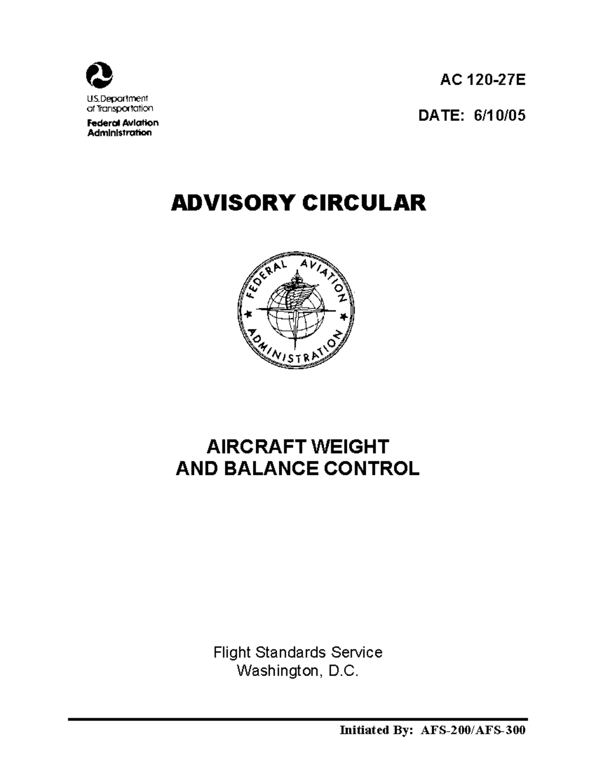 AC120-27E - Guidelines for Aircraft Weight and Balance Control - Studocu