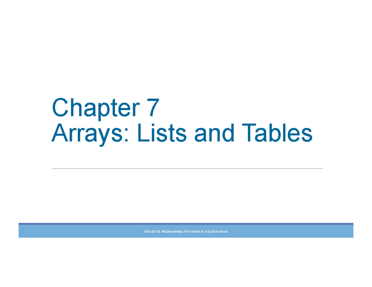 Prelude Programming 6ed pp07 - Chapter 7 Arrays: Lists and Tables 7 One ...