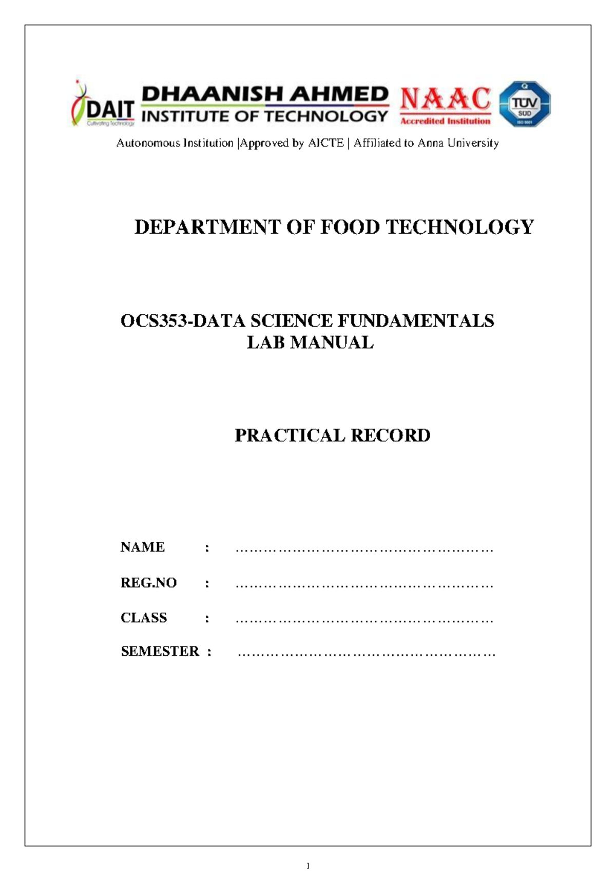 DSF LAB Manual FT: Practical Record for Food Technology Experiments ...
