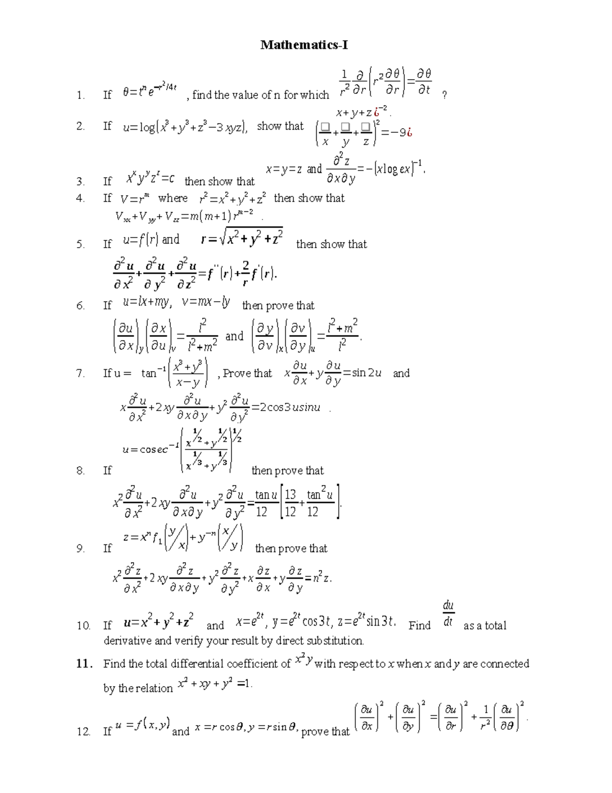 Mathematics-I Assignment Questions and Solutions - Studocu