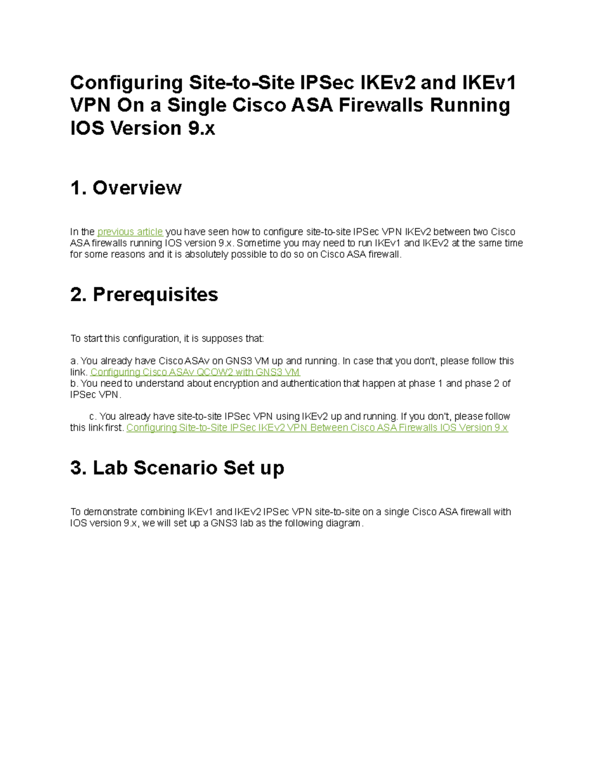 Configuring IKEv1/IKEv2 Site-to-Site VPN on Cisco ASA (IOS 9) - Studocu