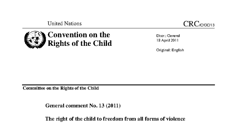 General Comment No. 13 (2011): Child Rights & Freedom from Violence ...