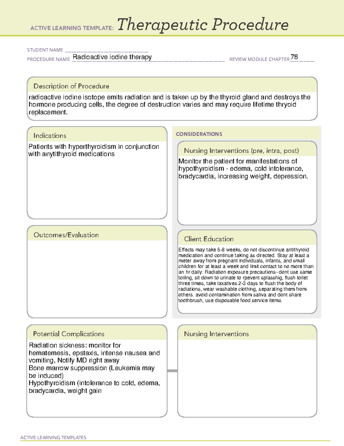 ATI Radiotherapy for Iodine: Active Learning Template Guide Studocu