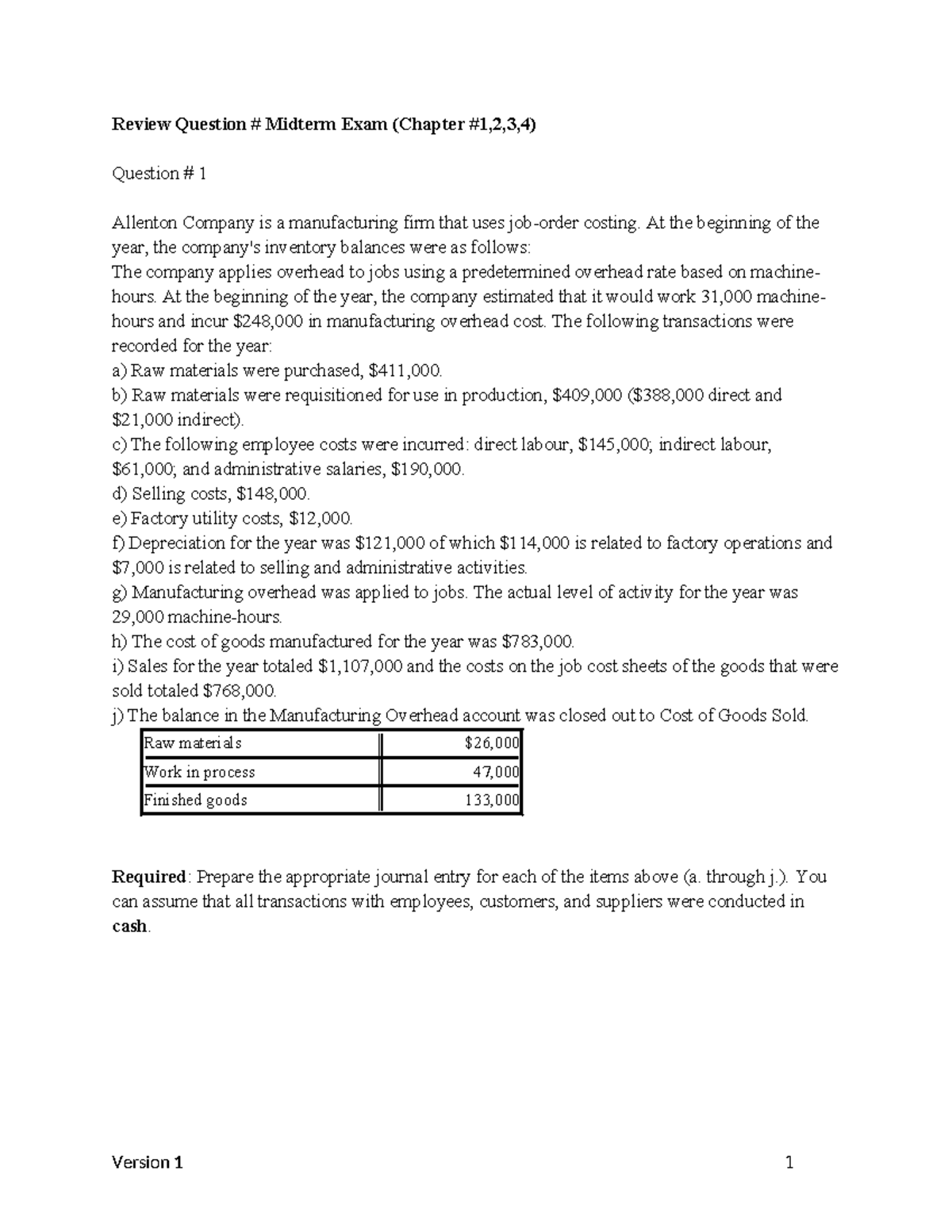 Midterm Review Exam (ACCT 101) - Solutions and Journal Entries - Studocu