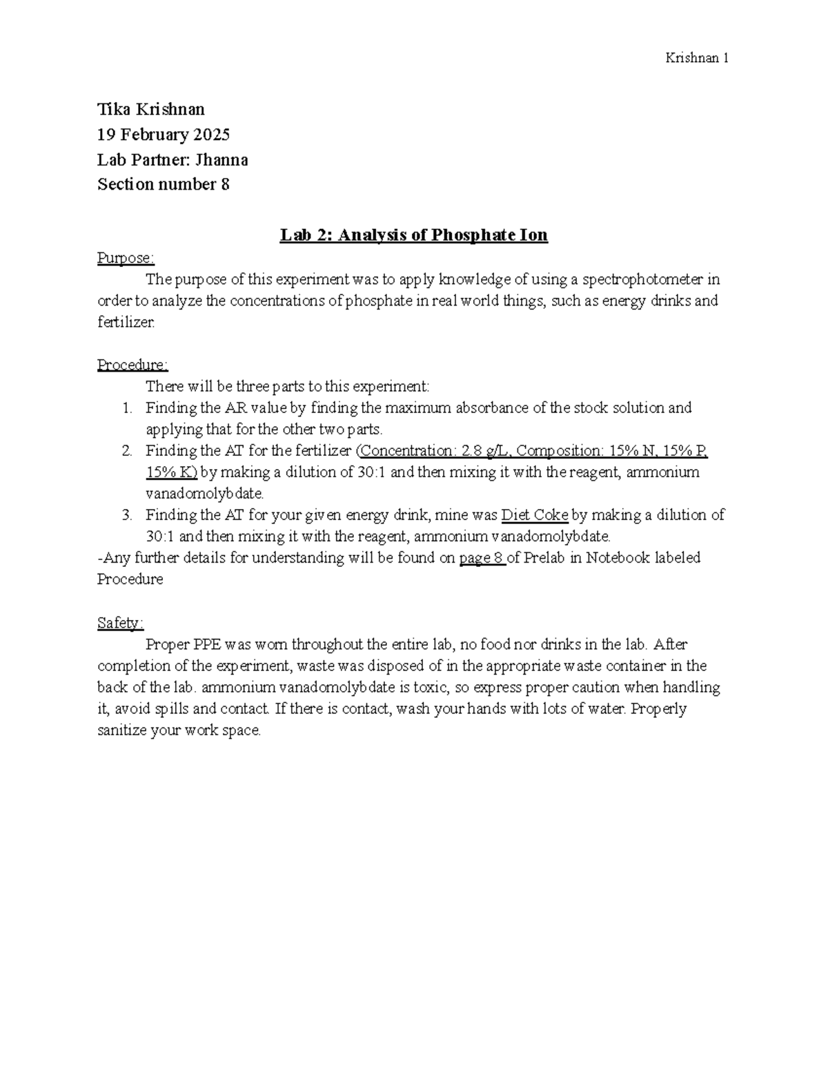 Lab 2 analysis of a phosphate ion - Tika Krishnan 19 February 2025 Lab ...