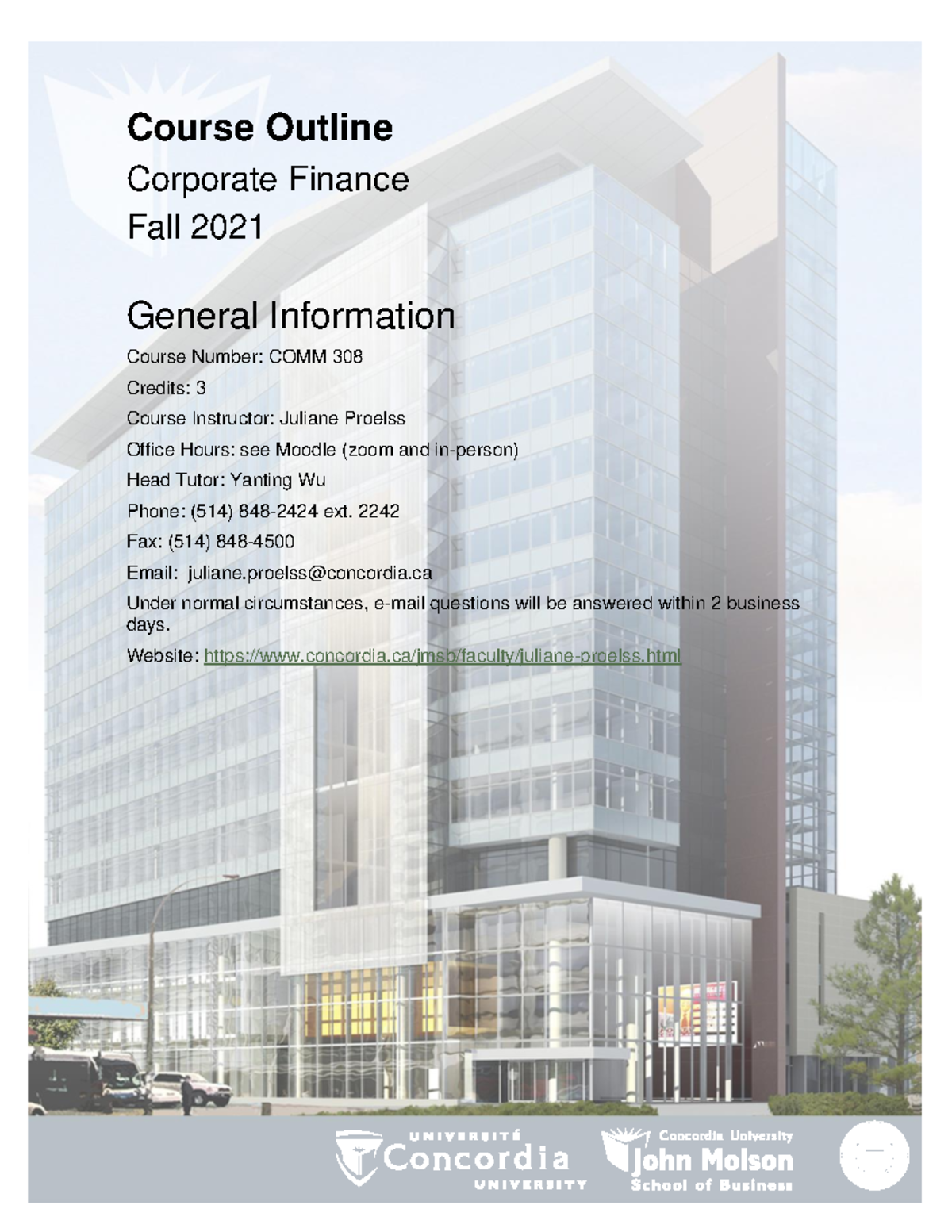 COMM 308 Corporate Finance Course Outline - Fall 2021 - Studocu